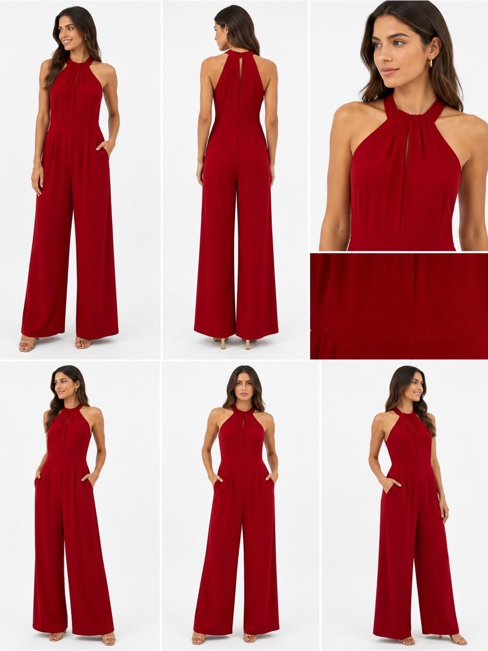 Nina Leonard Red Halter Jumpsuit